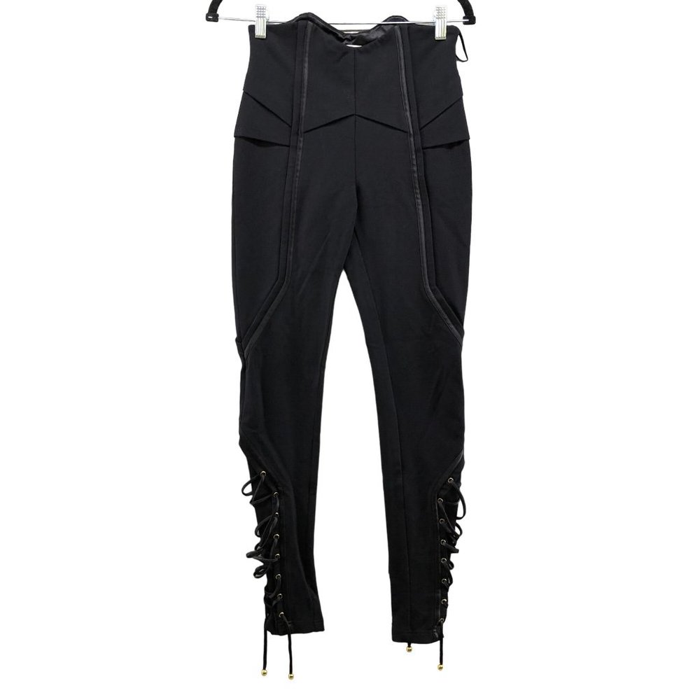 Temperley London Black Lace Up Leg Zip Ankle Corset Waist Pant Size 4 Skinny